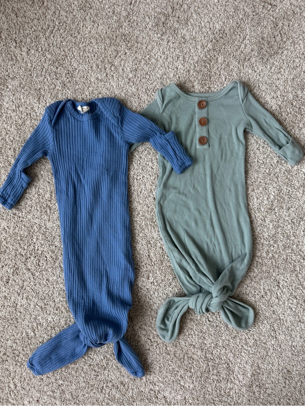 Newborn Ribbed Knot Gowns - Blue and Sage - Organic Cotton
